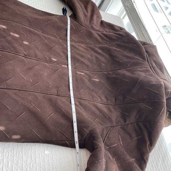 Y2K Faux Suede Fur Trim Hooded Coat Zip Up Women’s Medium 2000s VTG Brown Jacket - Picture 12 of 16